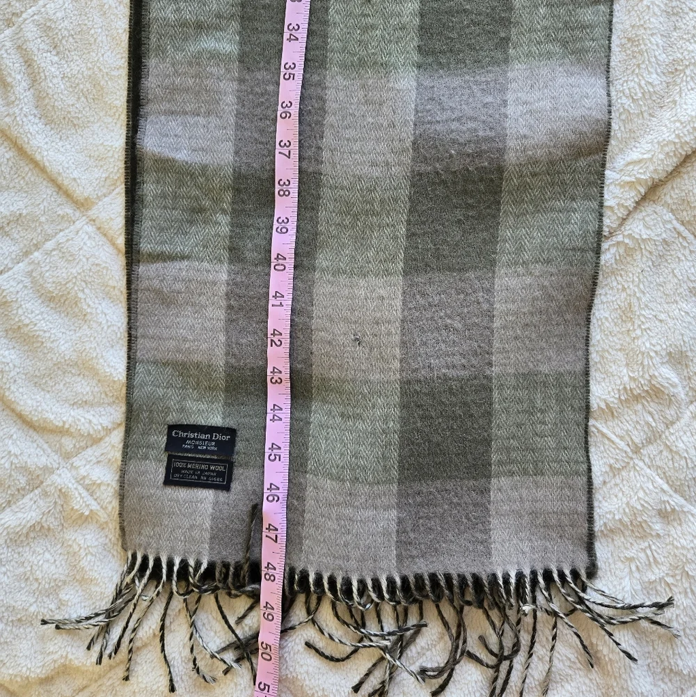 Christian Dior Merino Wool 100% Made In Japan Scarf Green Olive Color One Size